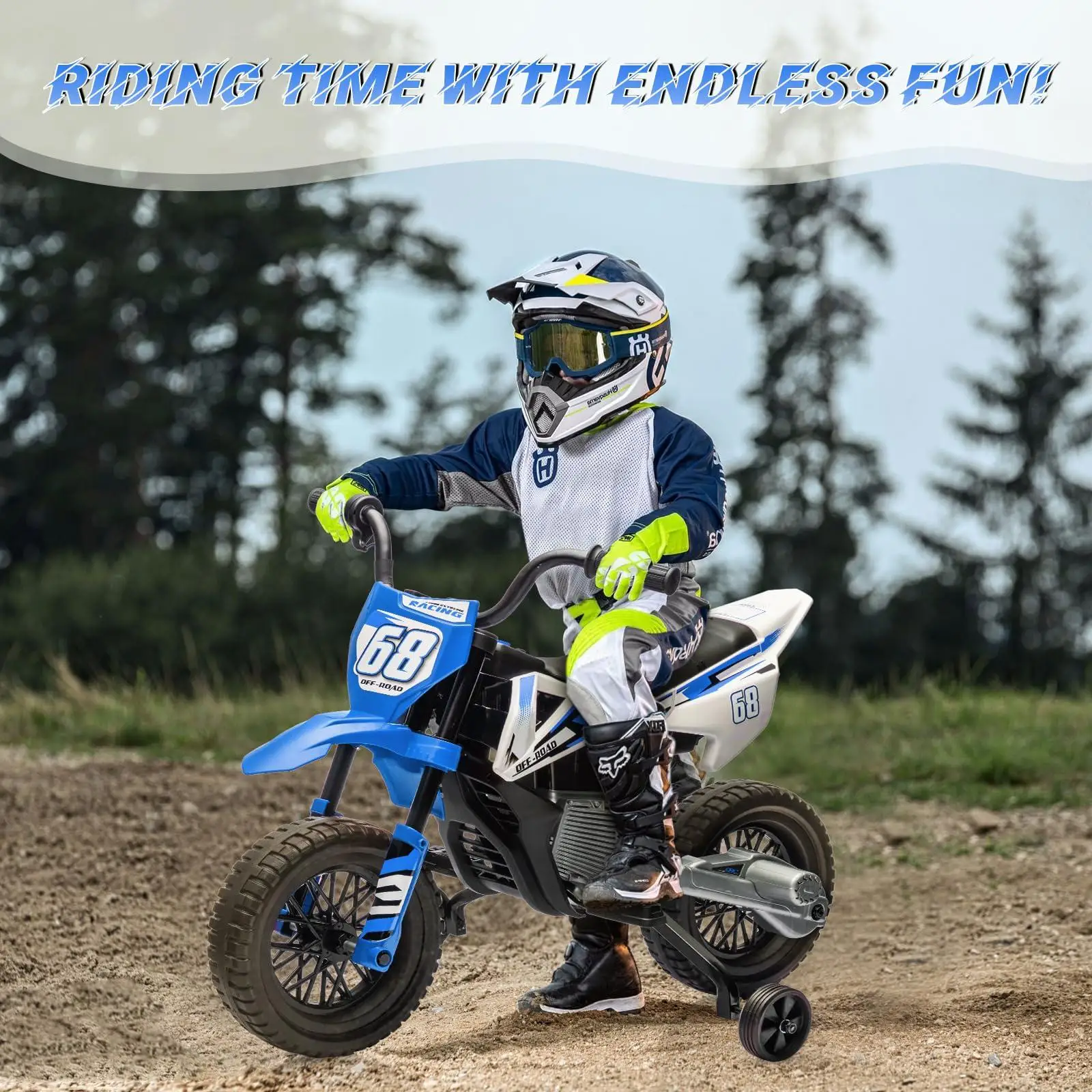 12V Kids Electric Dirt Bike - Ride-On Motorcycle Toy with Training Wheels, Twist Grip Throttle, Dual 25W Motors, Spring Suspension, wireless Music, Safe Outdoor Electric Bike for Boys & Girls Ages 3+ (Pink/Blue/Red)