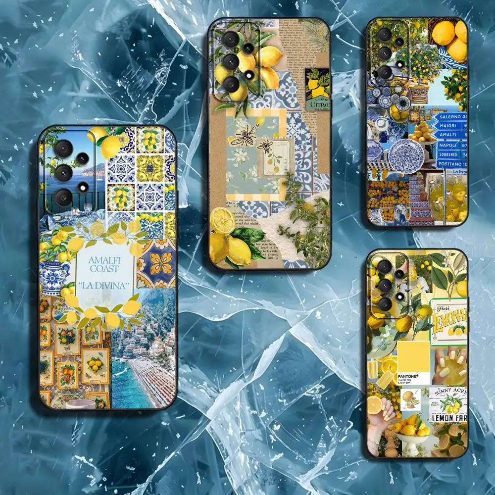 

European Amalfi Coast Lemon Phone Case For Samsung Galaxy A13,A21s,A22,A31,A32,A52,A53,A71,A80,Soft Black Shell