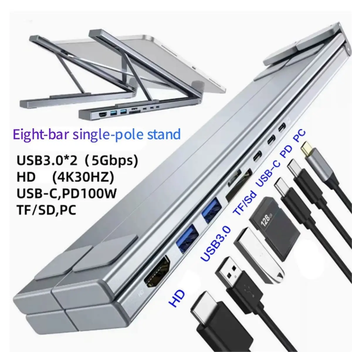 618 Mega Sale 8 in 1 USB C Laptop Docking Station Stand with USB C 2 USB 3.1 SD TF Card Ports PD 100W Universal Docking Station
