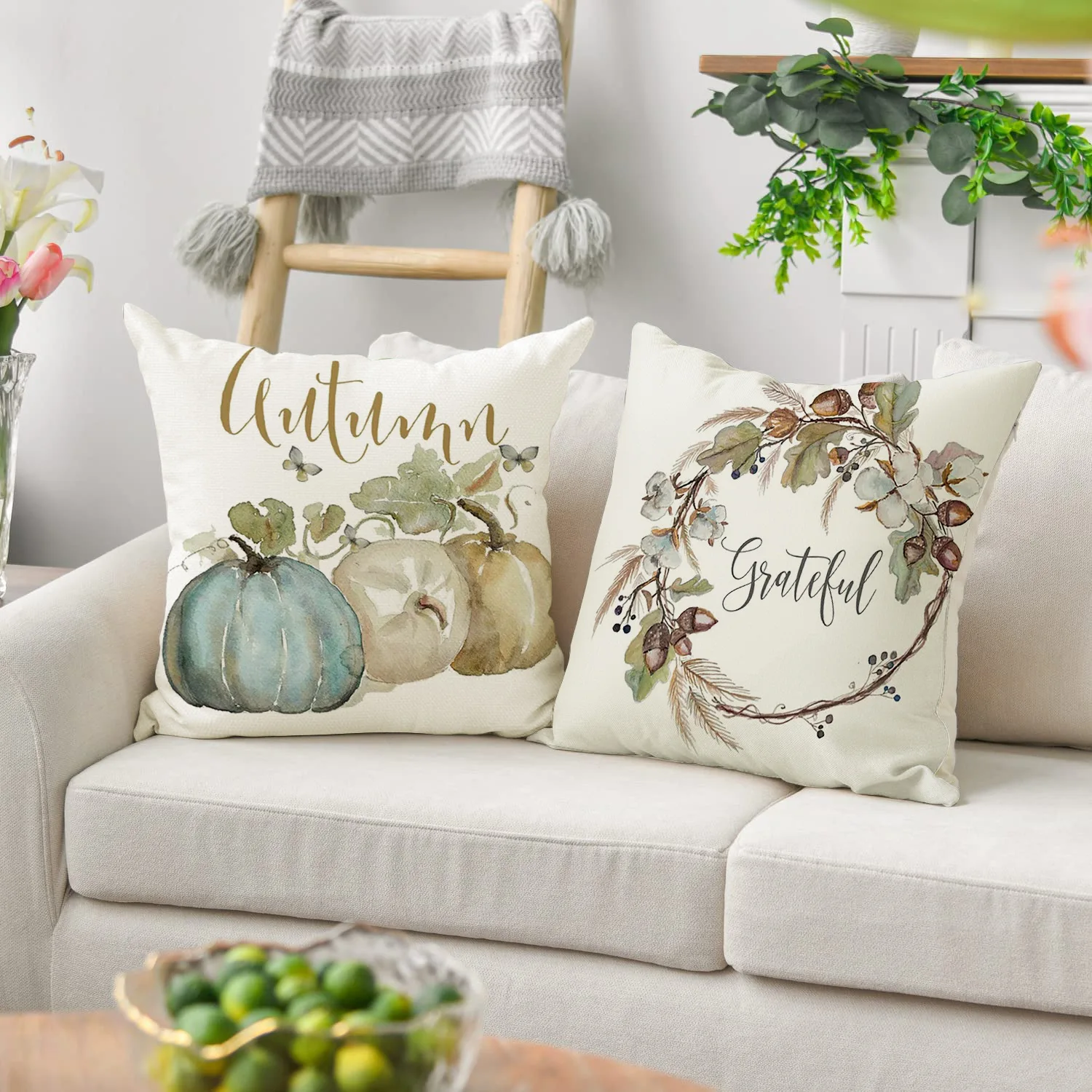 

Autumn Car Seat Throw Pillow Cover Home Sofa Cushion Cover Linen Print Style Harvest Pumpkin Throw Pillow Cover No Pillow Insert