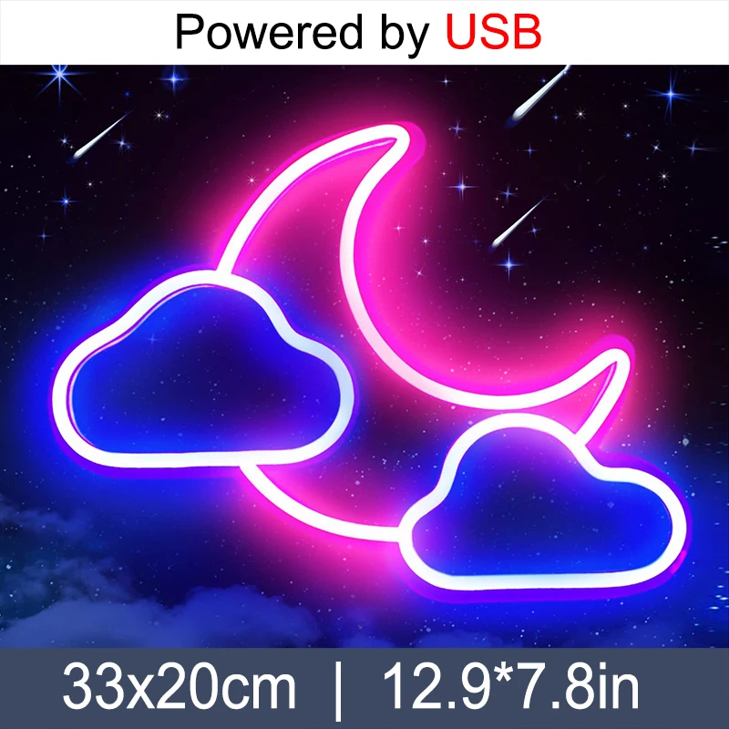 Rainbow Star Moon Neon Sign Light LED Wall Decoration Lamp Nightlight for Bar Shop Room Tent Party Festival Gift USB plug