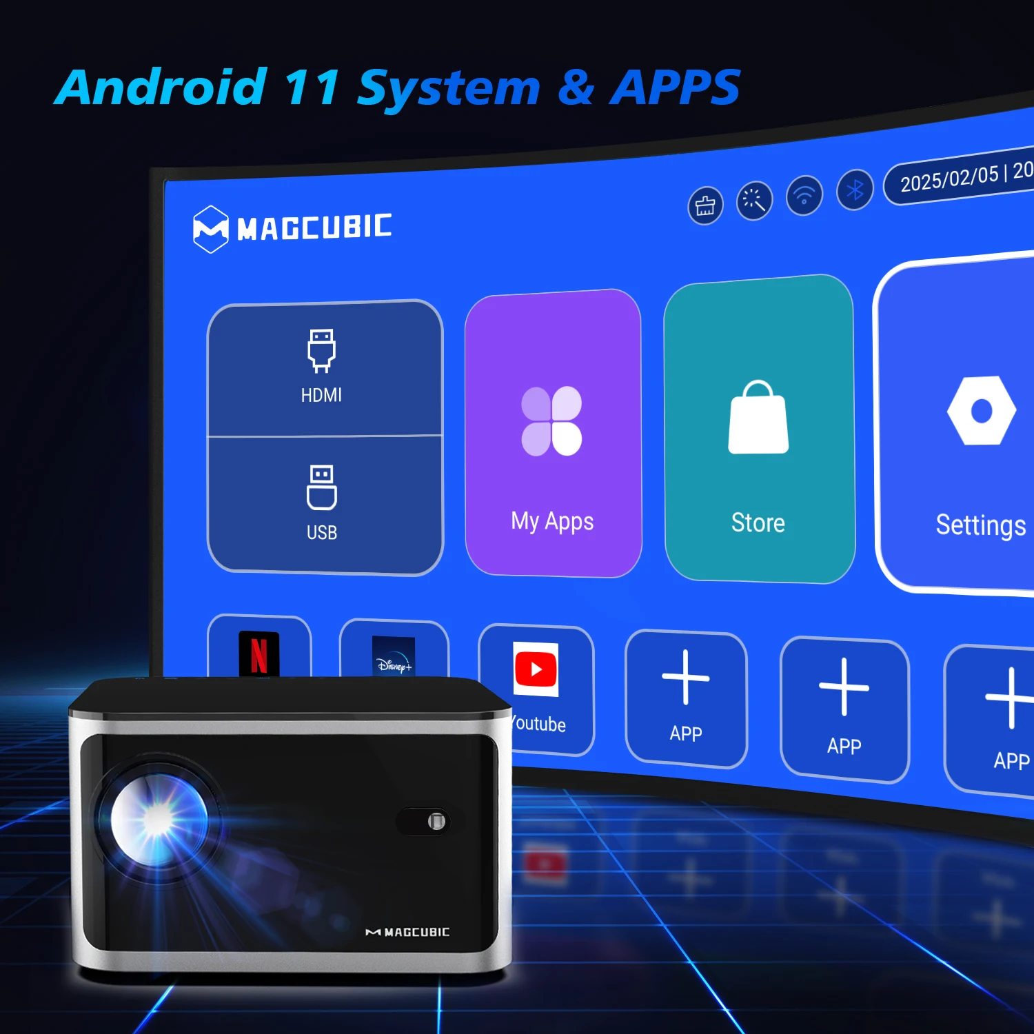 Magcubic Echter 1080P Native HY350 Autofokus Android 11 4K Wifi6 580ANSI H713 2+32G Sprachsteuerung BT5.0 Heimkino-Projektor – Detail 14