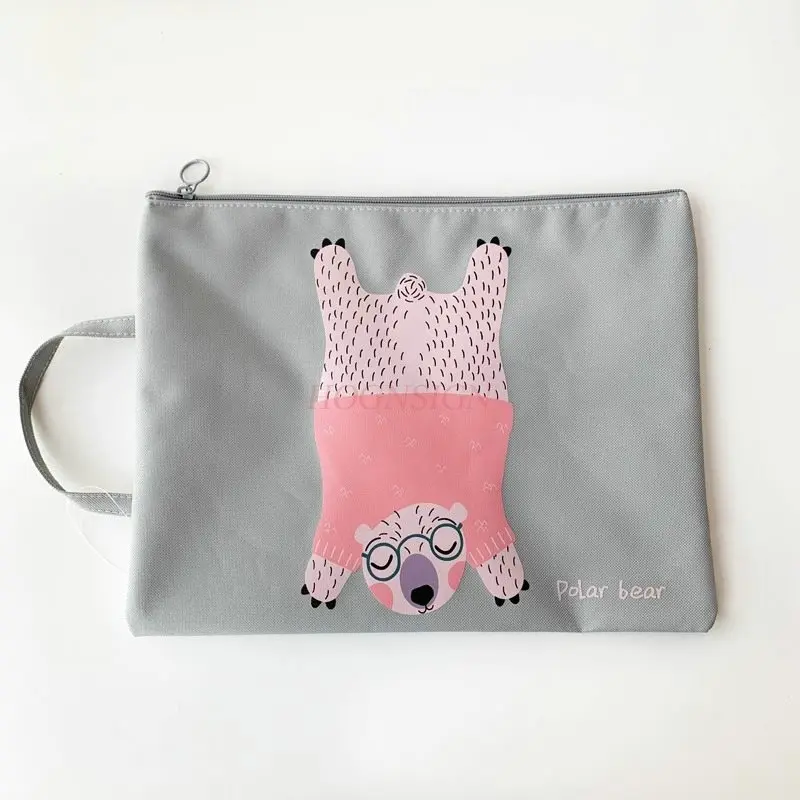 1pcs Handheld file bag, large capacity, multifunctional zipper, waterproof, thick material bag, cartoon cute book bag