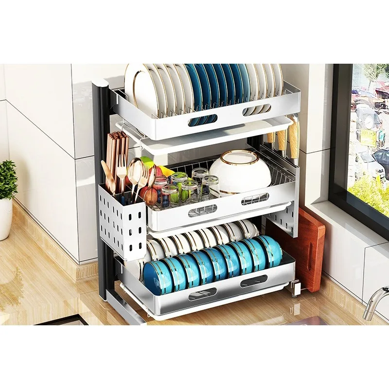 304 stainless steel bowl rack, cabinet drain rack, kitchen rack, multi-functional filter, tableware and dish storage rack