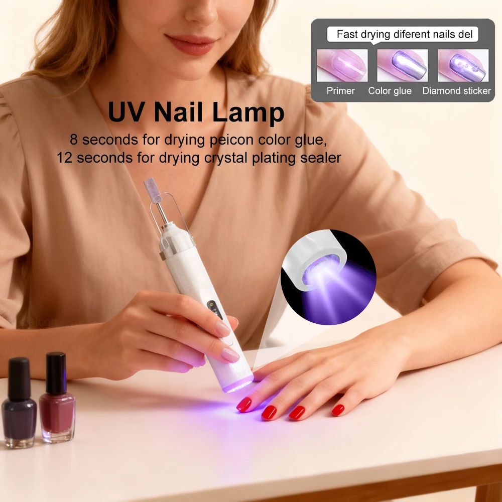 Taladro eléctrico para uñas, Mini pulidor de Gel portátil recargable por USB, lijadora de uñas inalámbrica para manicura con lámpara de secado UV