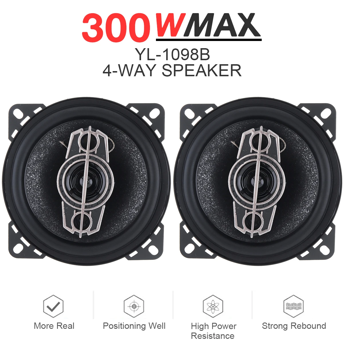 2pcs 4 Inch 300W 4 Way Universal Car Coaxial Auto Music Stereo Full Range Frequency Hifi Speakers Non-destructive Installation