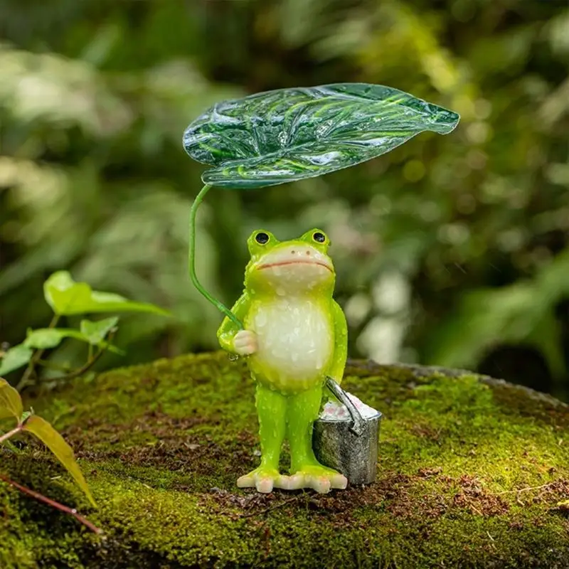 

E8BD Creative Frogs Holds Bucket Design Resins Miniature Sculpture Home Decors