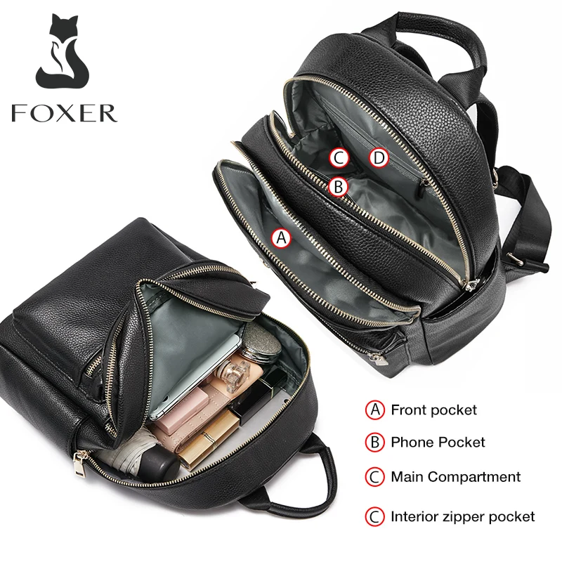 FOXER Brand Spilt Leather Backpack Simple Large Capacity Ladies Travel School Bag Quality Women Soft  Daypack Chrismas Gift