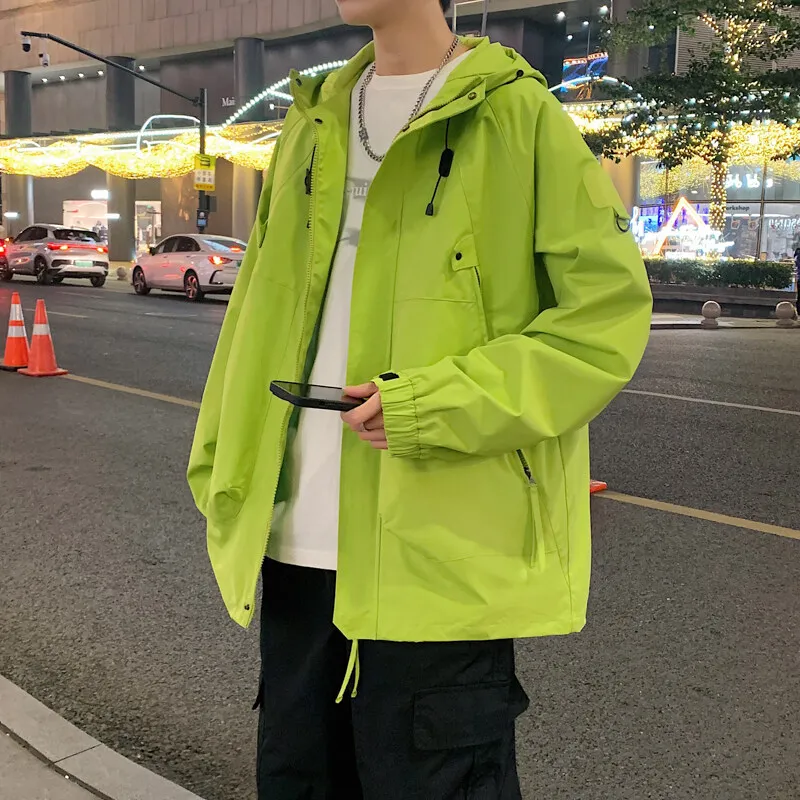 

Casual Hooded Outdoor Jackets 2025 Spring Autumn Men's Streetwear Loose Coats Youth High Quality Windbreaker Solid Tops Clothing