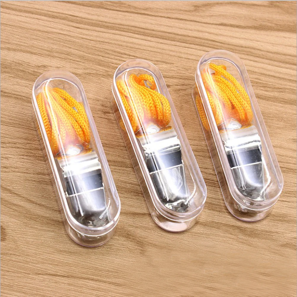 3 قطعة صفارات بصوت عال سلسلة مفاتيح من الفولاذ المقاوم للصدأ الطوارئ بقاء الحكم التدريب الرياضة في الهواء الطلق التخييم التنزه صافرة طوارئ #3