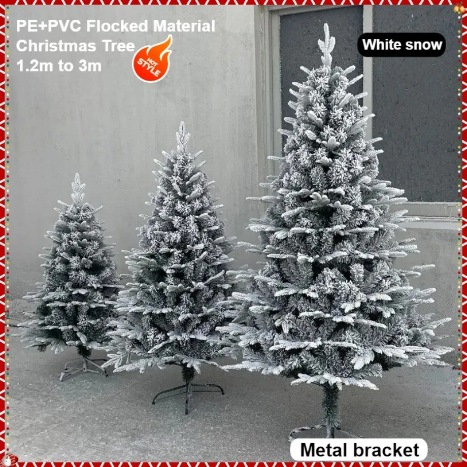 

Artificial Christmas Tree PE+PVC White Snow Encryption Flocking Christmas Tree 1.2m To 3m Christmas Atmosphere Home Decorations