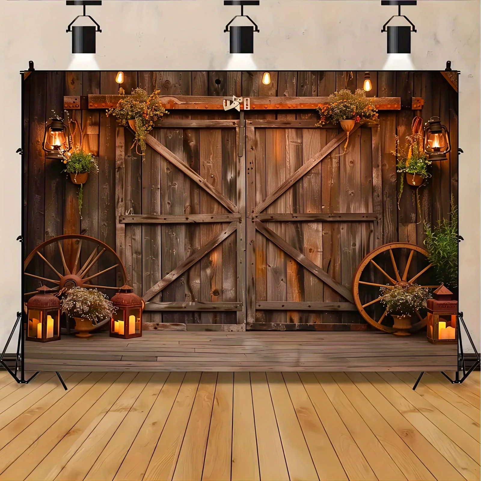 Rural barn door and wheel photography background cloth - suitable for western themed events and partiesL