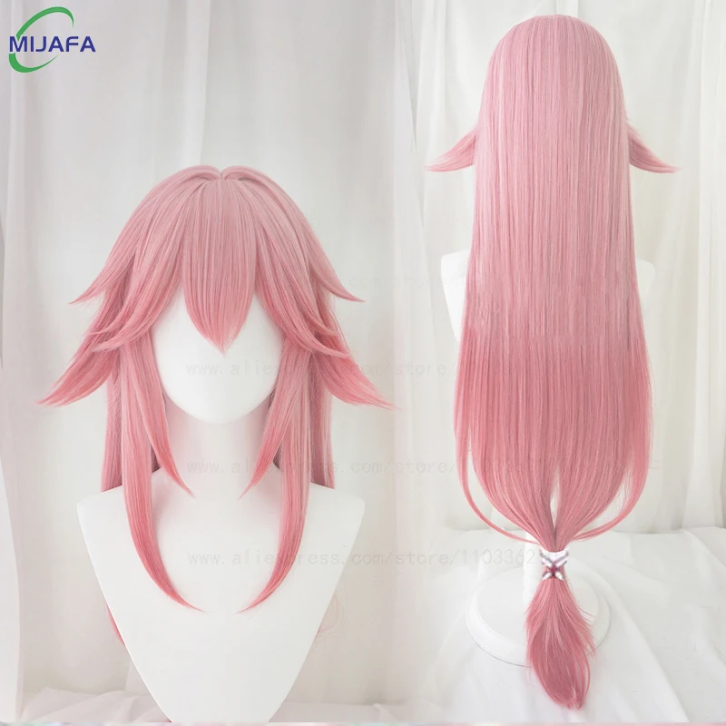 عالية الجودة ياي ميكو شعر مستعار تأثيري طويل الوردي التدرج مقاومة للحرارة الشعر الاصطناعية هالوين أنيمي لعبة الباروكات + غطاء شعر مستعار #1