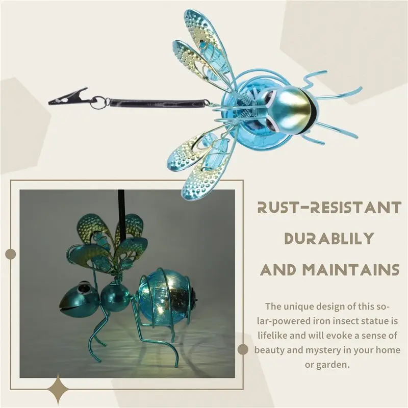 A96K-Solar Iron Insect Statue With LED Fairy Light Outdoor Hanging Tree Ornament For Fence Yard Courtyard Garden Decor