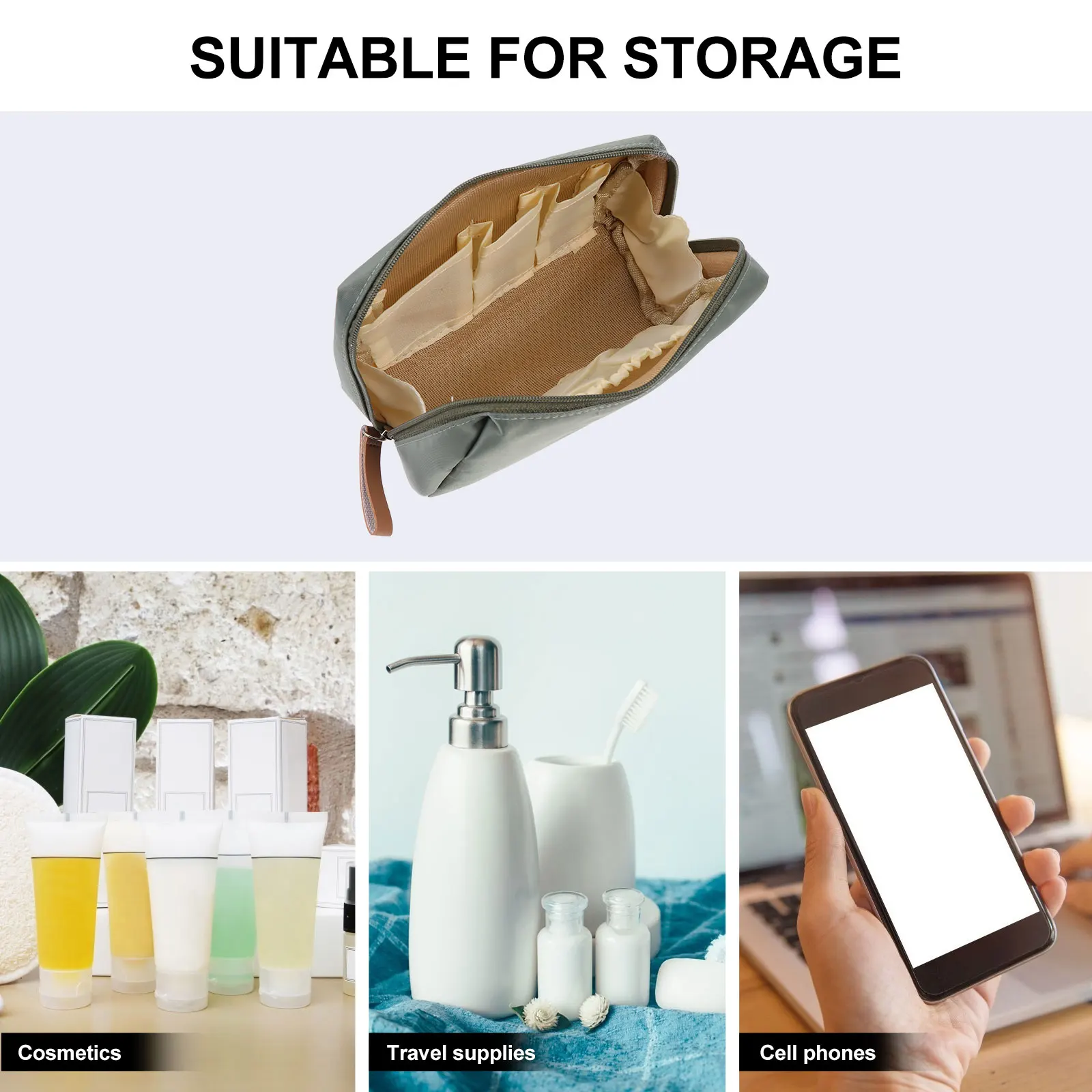

1pc Travel Bag Waterproof Makeup Storage Pouch Portable Toiletry Bag Durable Nylon Pvc Material Strong Zipper
