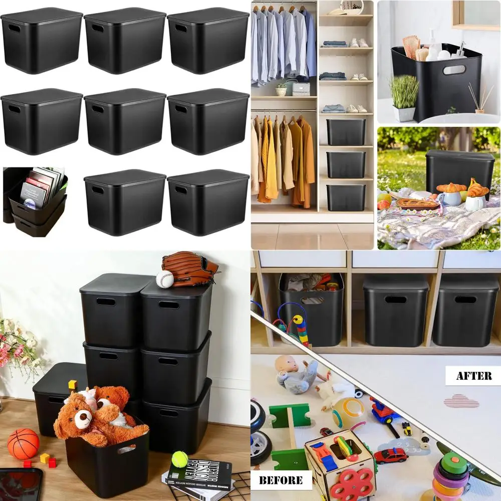 

Набор из 8 разноцветных штабелируемых контейнеров для хранения с крышками, пластиковые корзины для организации пространства, для рабочего стола и игровой комнаты (14,2 x 10,2 x 9,5 дюймов)