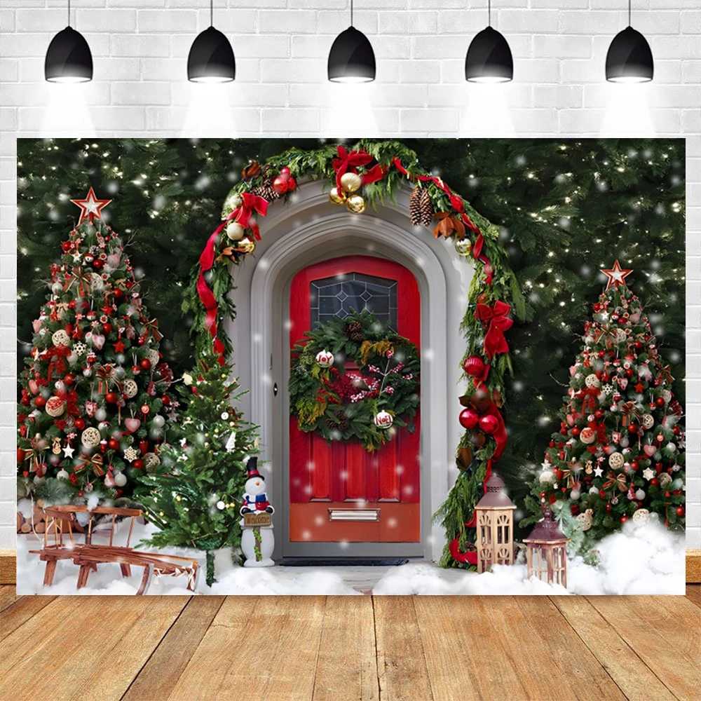 Christmas Photography Backdrop Winter Snow Xams Tree Candy Gifts Snowman Santa Claus Winter Family Party Photo Background Props