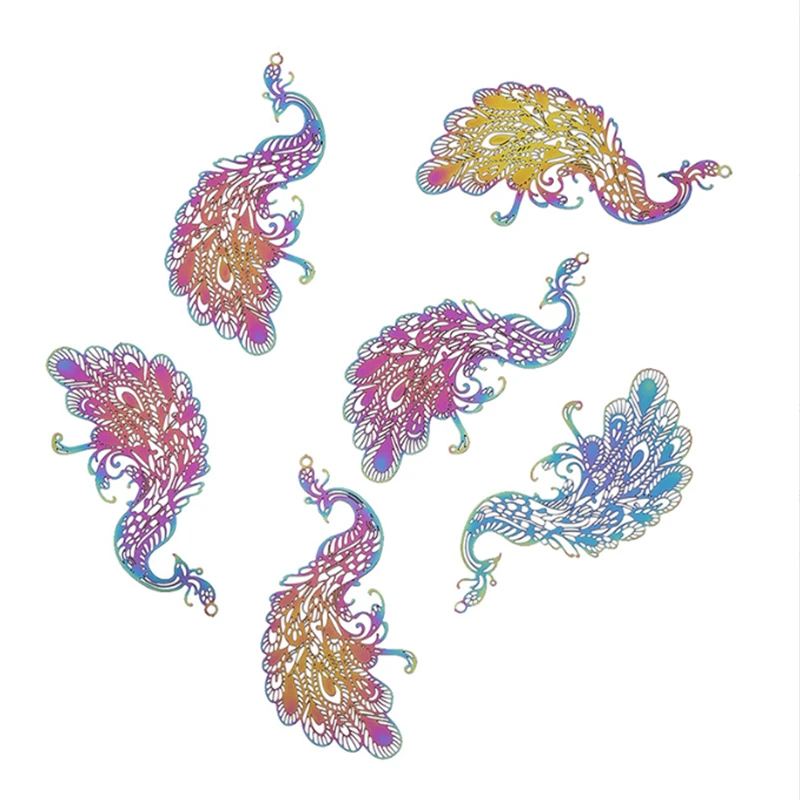 20Pcs/Lot New Creative Stainless Steel Colorful Animal Peacock Charms Connectors DIY for Earrings Jewelry Findings Accessories