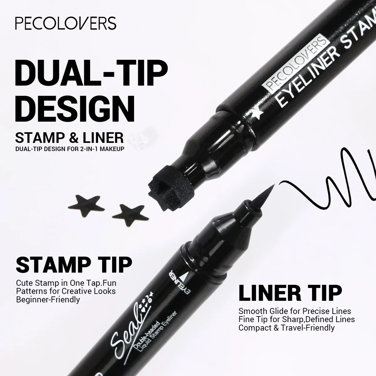 7PCS/SET Double Head Waterproof Liquid Eyeliner Moon Star Heart Shapes Tattoo Stamp Quick Dry Eye Liner Pencil Makeup Tool view 7