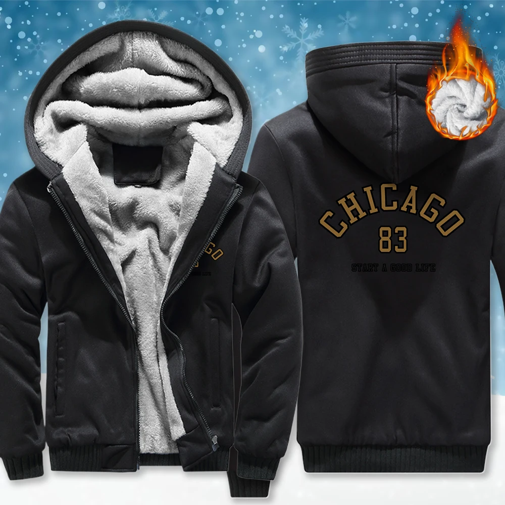 

Life In Chicago Is Very Good Zipper Pocket Coat Man Casual Loose Long Sleeve Fleece Retro Hoodies Unisex Winter Thicken Warm Top