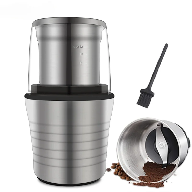 2-in-1 Wet and Dry Double Cups 300W Electric Spices and Coffee Bean Grinder Stainless Steel Body