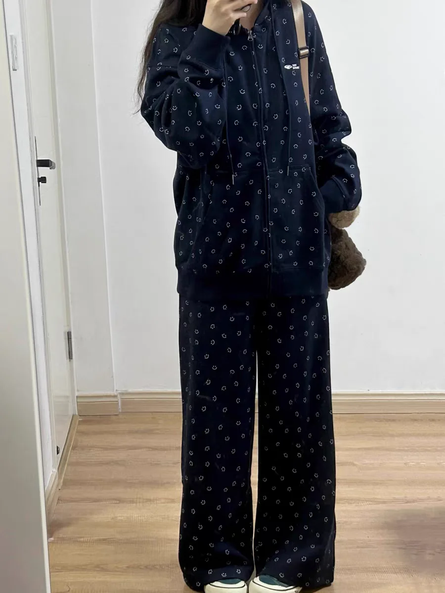 高品質プリントカーディガン スウェット スポーツスーツ 学生向け 快適 春秋 ラフスタイル ツーピースセット