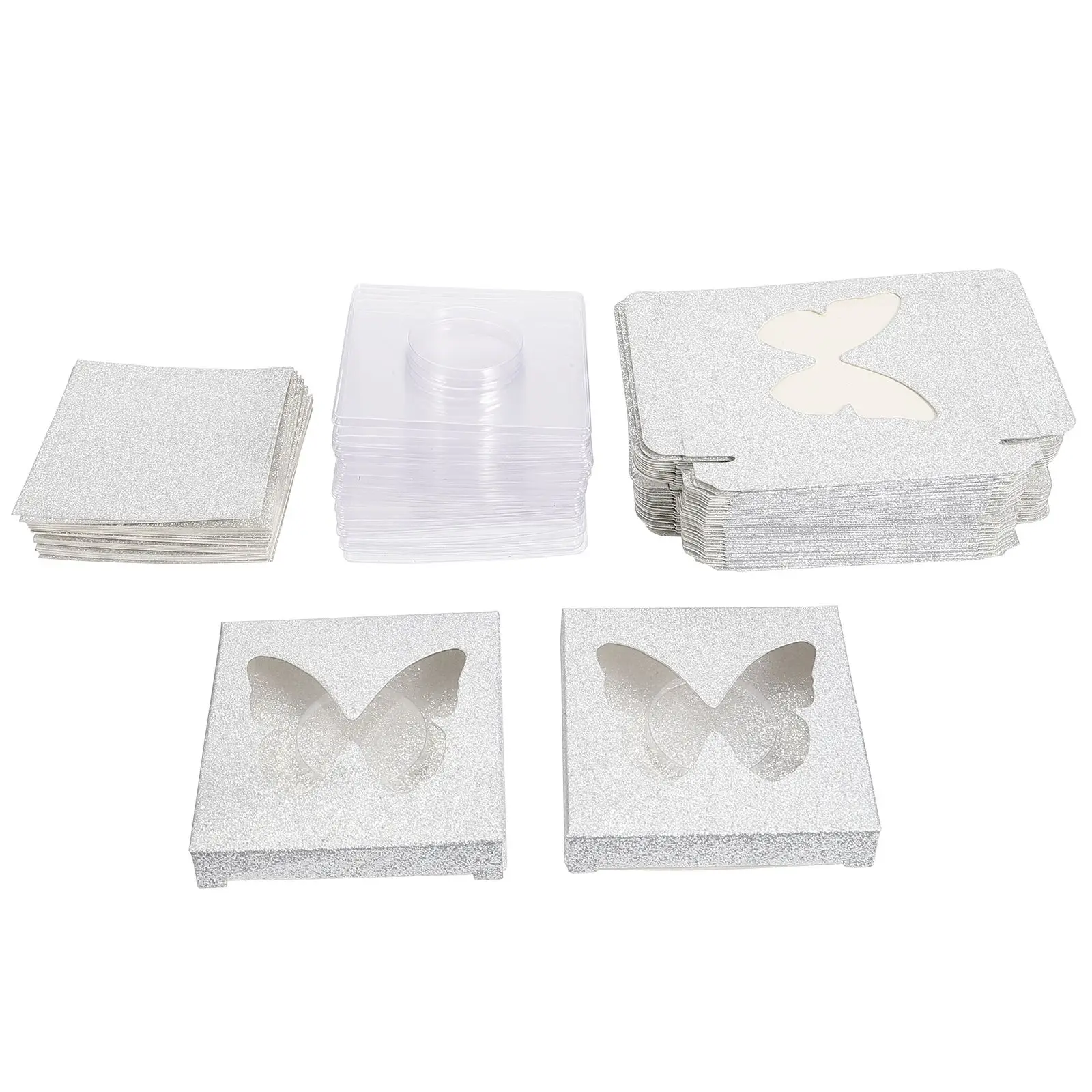 

30 Pcs Colorful Square Eyelash Boxes False Lashes Packaging Paper Organizer Butterfly Window Storage Protective Tray