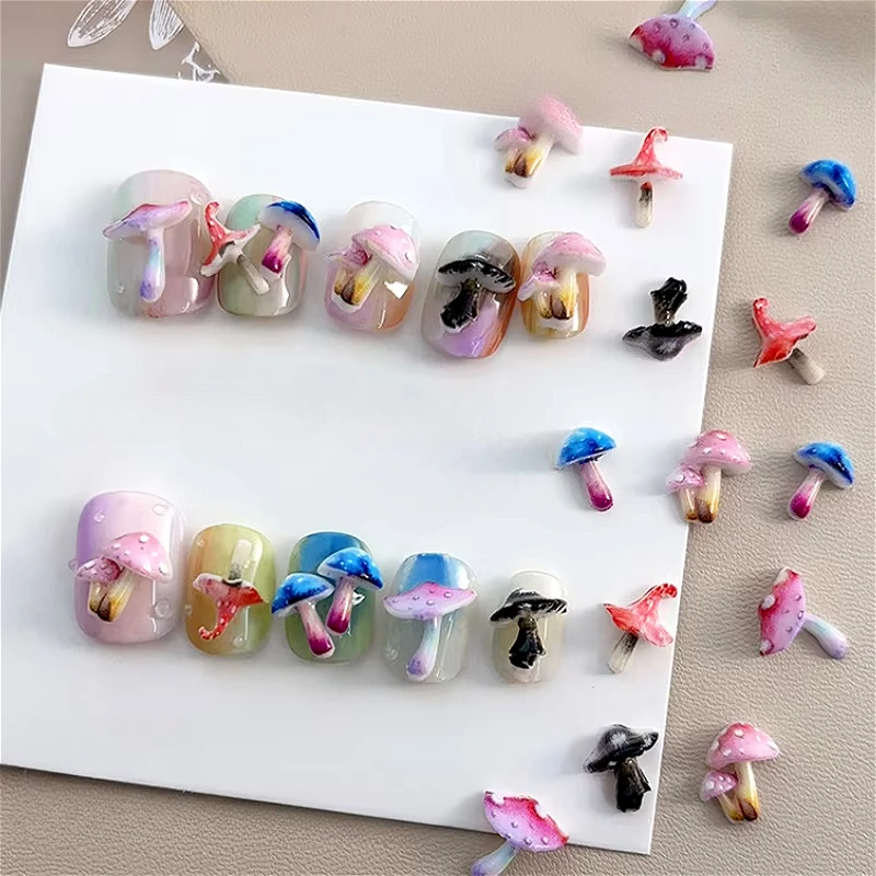 20-100PCS Colorful Cartoon Mushroom Charms Cute Resin Flatback Nail Art Jewelry Decorations DIY Craft Supplies Wholesale