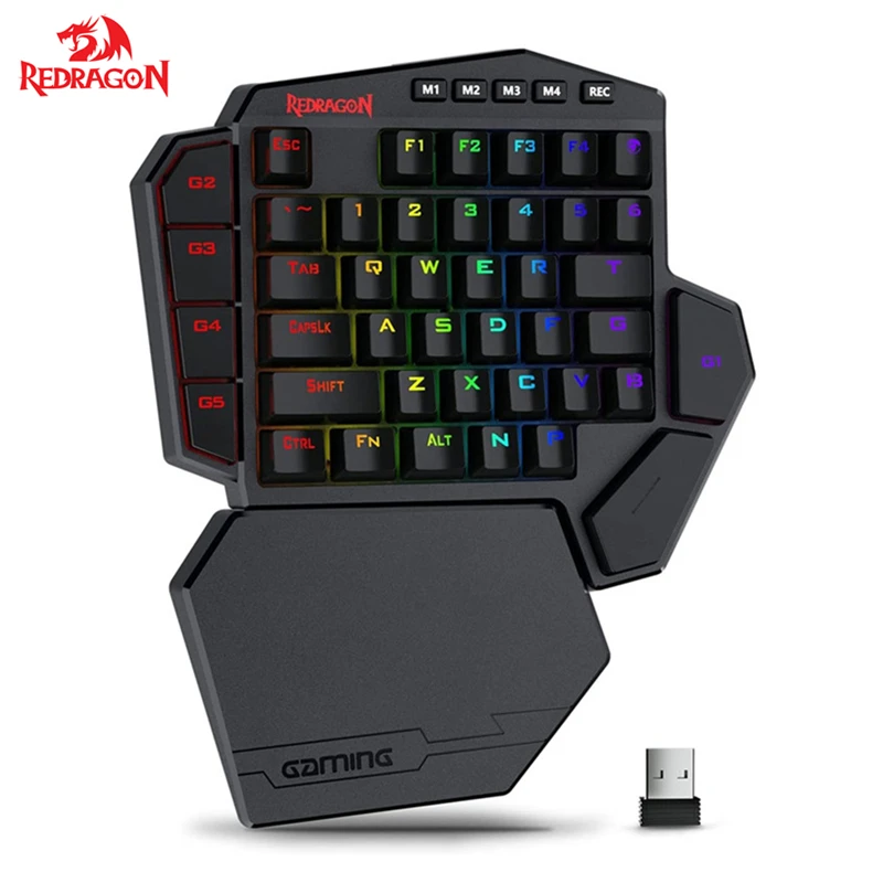 REDRAGON K585 DITI One-Handed Mechanical Keyboard 2.4Ghz RGB Wireless Gaming Keypad Detachable Wrist Support for PC Laptop Gamer