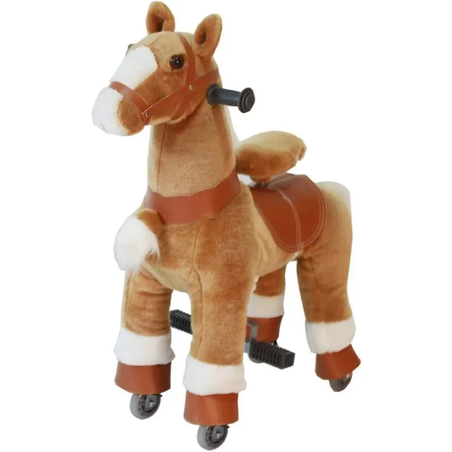 Paseo en caballo, caballo mecánico Natural, caballo para caminar Real, caballo pequeño de unicornio, caballo de montar de poni de felpa para niños de 36 años, marrón, 36 años