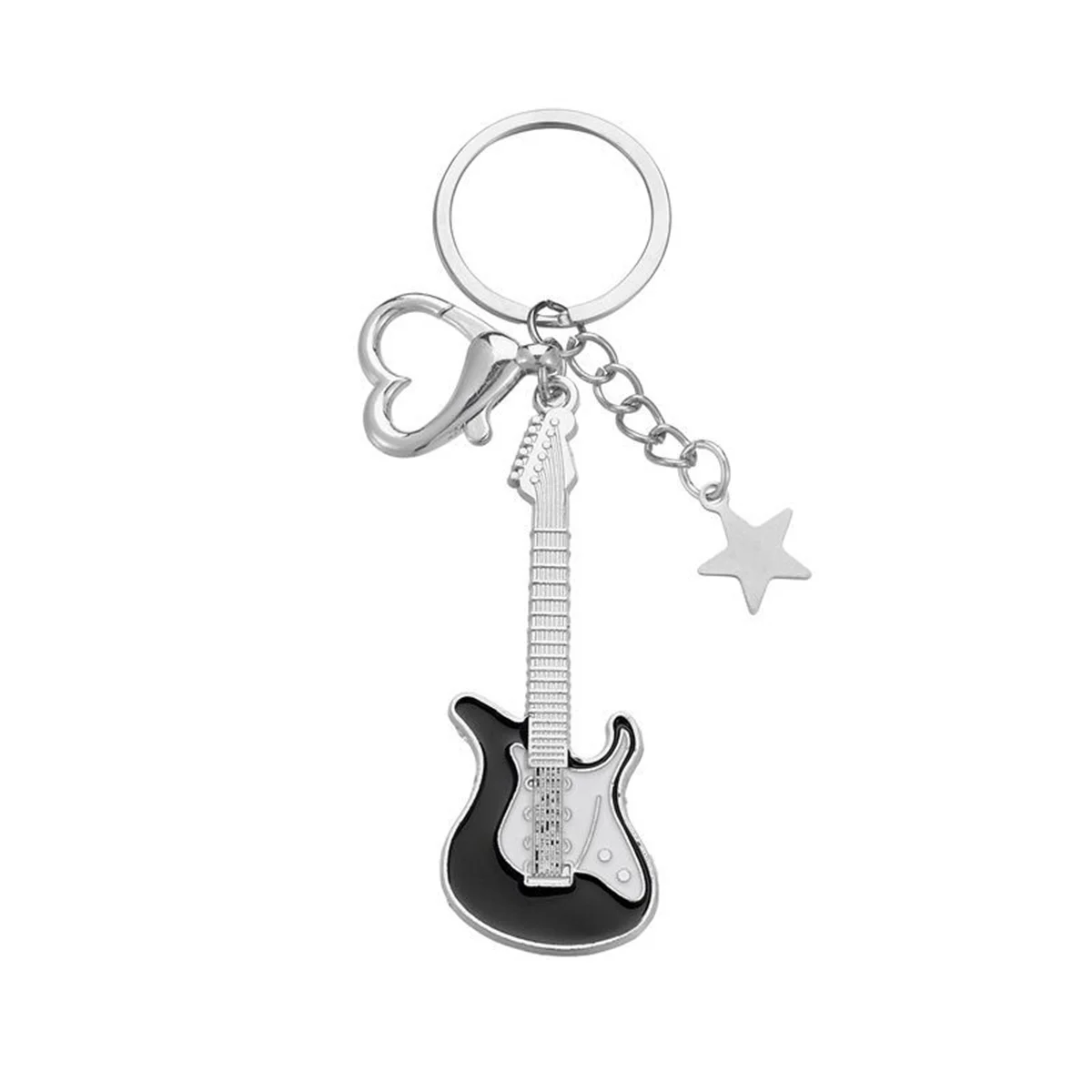 Y2k Guitar Love Heart Key Chain for Men Women Star Sweet Keychain Cool Trendy Fashion Pendant Rock Punk Vintage Accessories Gift