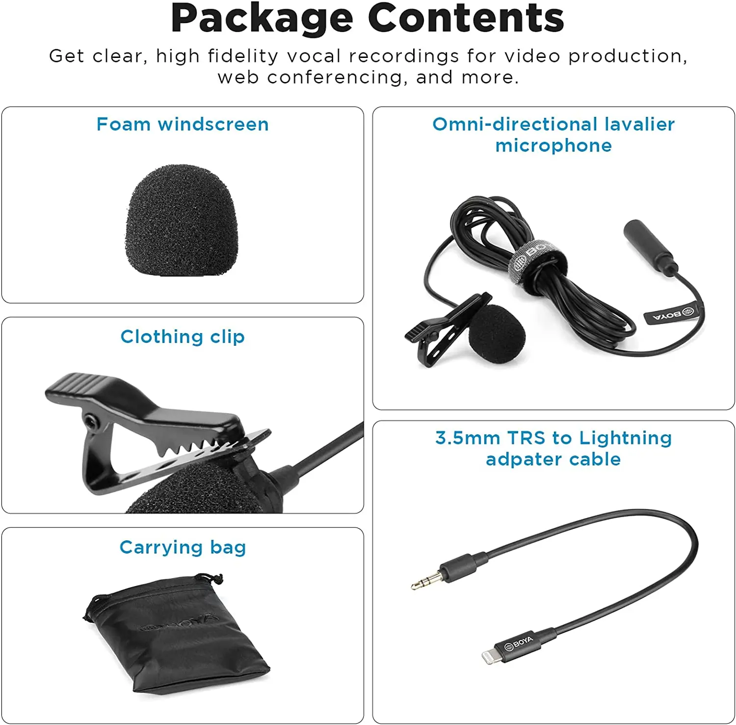 Конденсаторный петличный микрофон BOYA BY-M2/M2D для iOS, iPhone, iPad, iPod