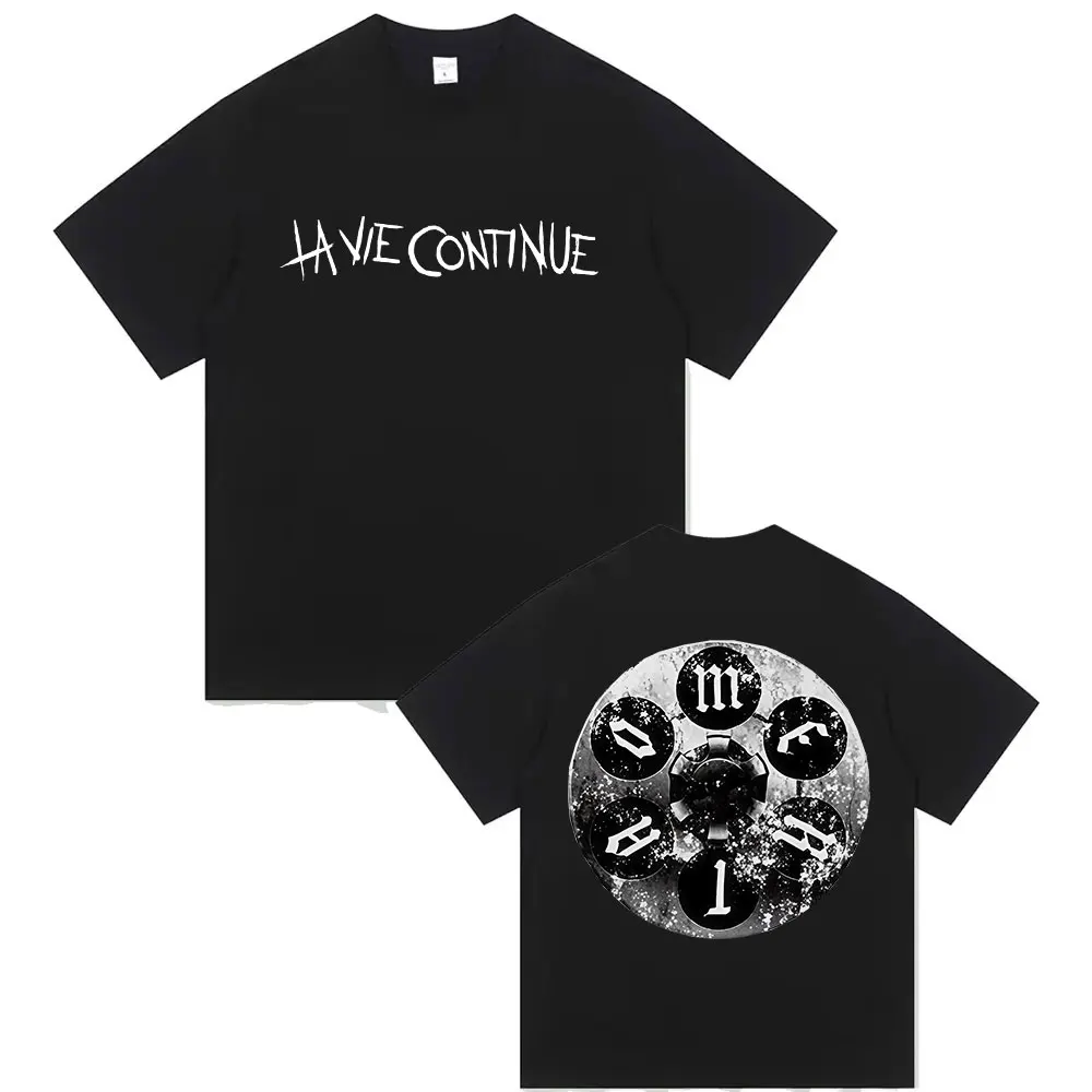 La Vie Continue Maes ألبوم 2025 Merch تي شيرت رجالي فاسق ريترو المتضخم تي شيرتات قطن للجنسين الهيب هوب القوطية الملابس تي شيرت