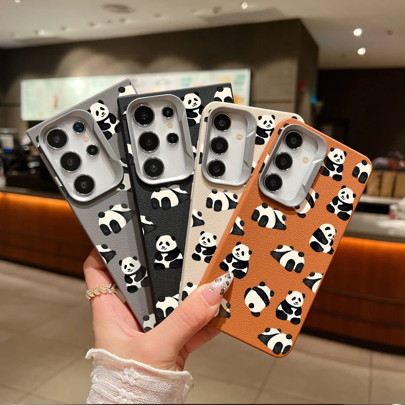 Baby Panda Case For Samsung Galaxy S24 S23 S22 Ultra S21 S20 FE A16 A14 A34 A15 A25 A35 A52 A53 A54 A55 5G Leather Texture Case