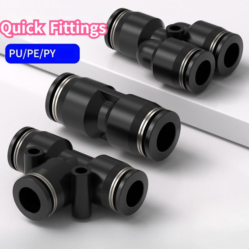 Black Pneumatic Fittings Pipe Connector Tube Air Quick Fittings 3/4/5/6/8/10/12/14/16mm PU PG PE PY PW PV PZA PK