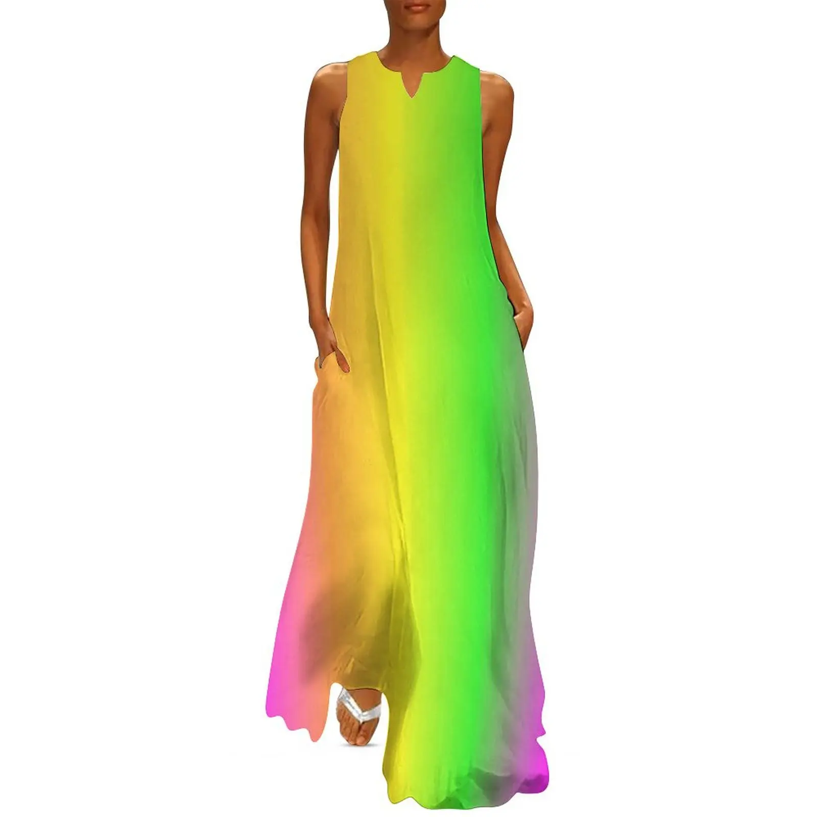 Rainbow Gradient Dress Pride Month Vintage Maxi Dress Korean Fashion Bohemia Long Dresses Woman V Neck Graphic Oversize Vestido