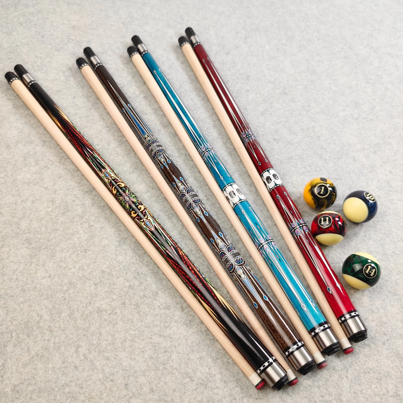 58 Inch 1/2 Split Maple Pool Cue Stick, 13mm Tip 19-20oz Billiard Cue, Exquisite Painted Butt for American 9-Ball & 8-Ball, Begi