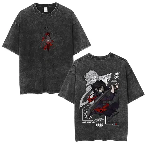 Imagen 2 del producto Camisetas lavadas de Anime Hunter X Hunter Phantom Troupe, camisetas con estampado gráfico Hisoka, ropa para hombres y mujeres, camiseta de algodón de gran tamaño