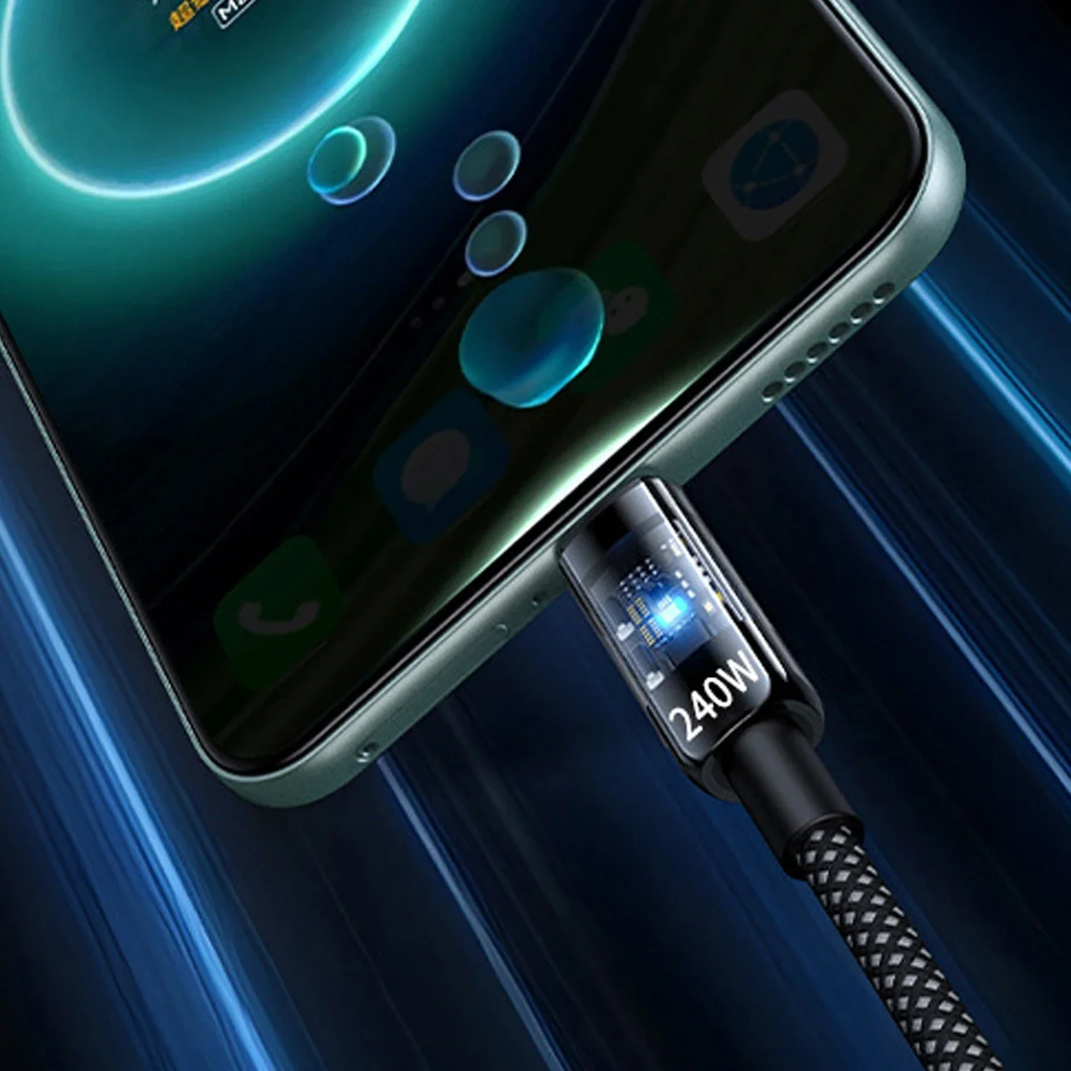 NNBILI 240W Quick Charge Cable USB Type C Data Transfer Line Anti-break Cable Transparent Braided Rope for Huawei Oneplus