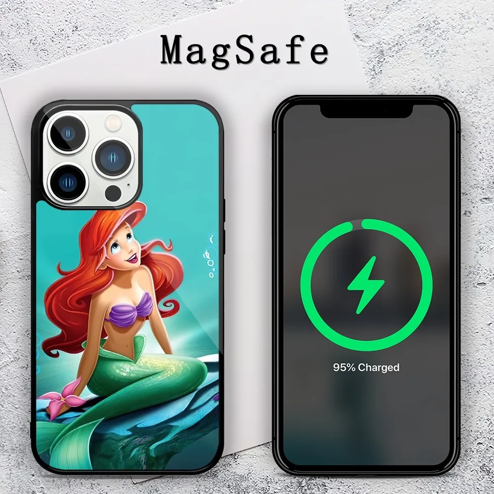 MINISO Disney The Little Mermaid Phone Case For iPhone 11 12 13 14 15 Mini Pro XS Max X S Plus XR Magnetic Attraction Shell