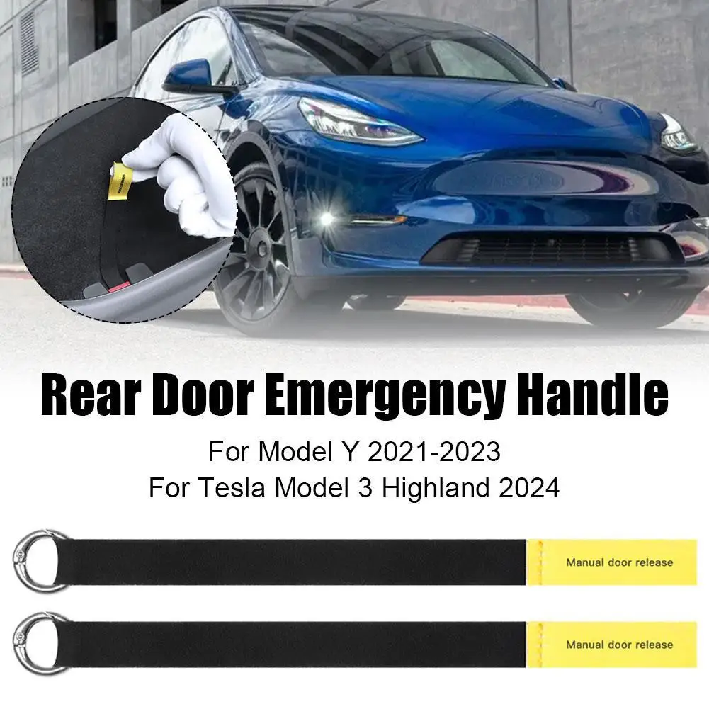 Cuerda de seguridad para emergencias de puerta trasera, para Tesla Highland 2024, modelo Y 2021-2023, mango de emergencia, accesorio para coche, 2