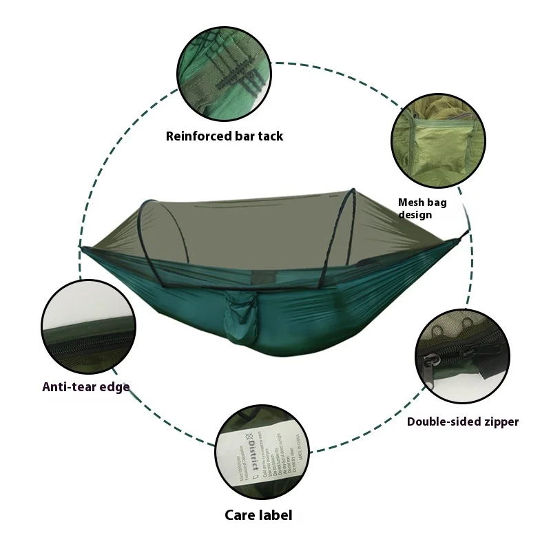 Outdoor Camping Hammock Anti-Mosquito Anti-Rollover with Mosquito Net Single Double Parachute Automatic Camping Hammock