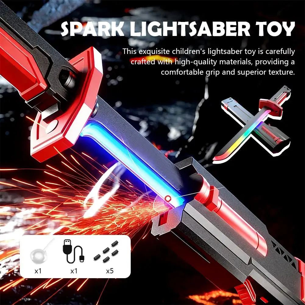 Espada de faísca fluida de 7 cores, espada de 17,32 polegadas com efeitos sonoros, espada led com fumaça para 14 + anos de idade, sabre de luz de brinquedo