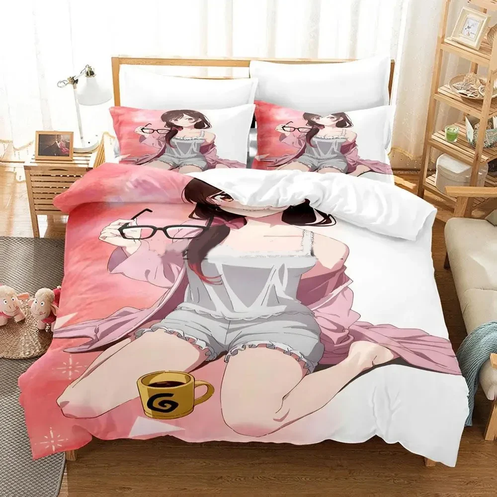 Anime Rent A Girlfriend Bedding Set Duvet Cover Bed Set Quilt Cover Pillowcase Comforter king Queen Size Boys Adult Bedding Set