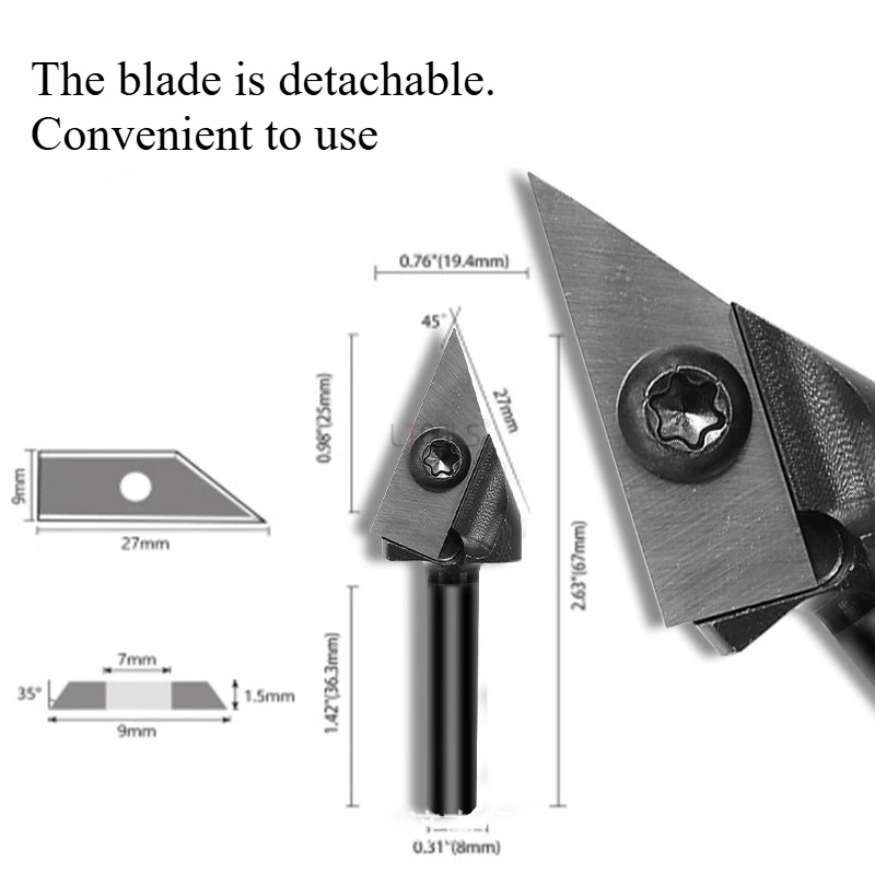 

45/60-degree V-Shaped Router Bit V Groove Carbide Milling Cutter Woodworking Slotting Chamfering Sharp Engraving Knife Tools