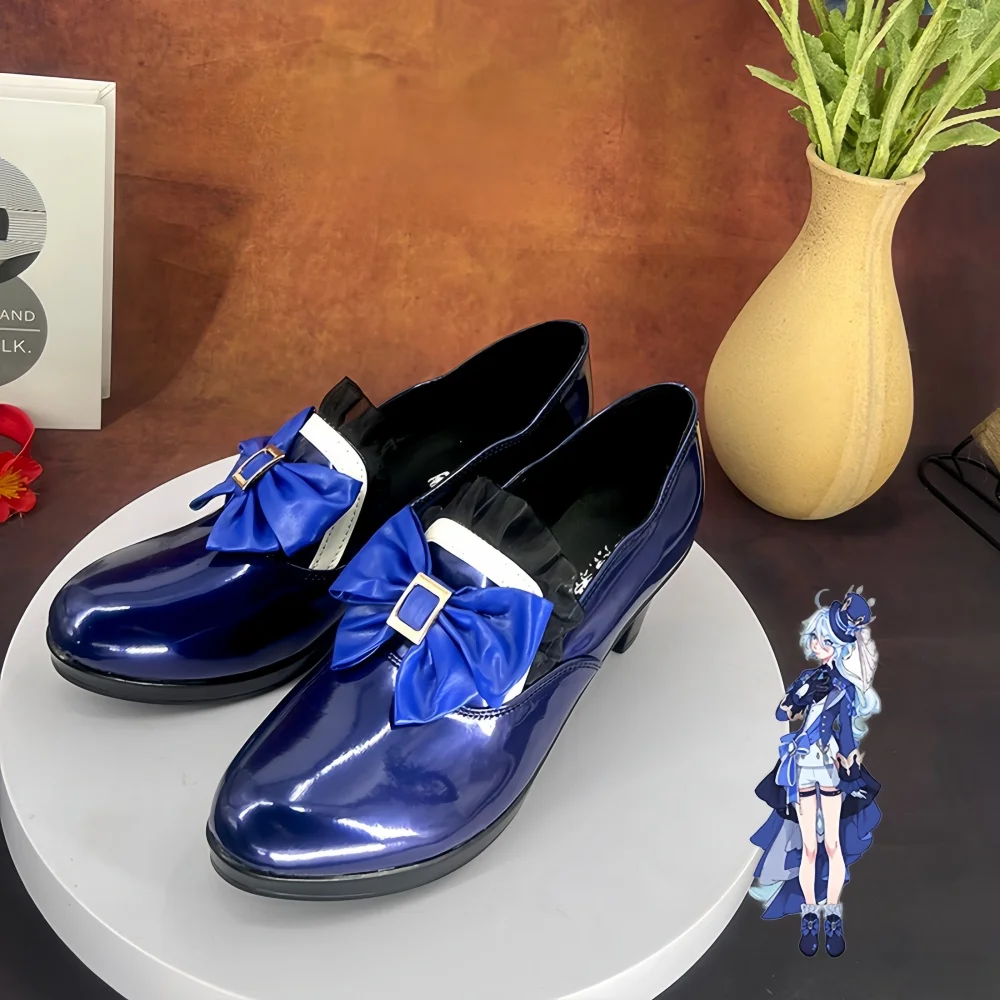 Game GenshinImpact Focalors Cosplay Prop Shoes Furina Retro Delicate Blue Bow Fontaine Water God New Costume Shoe