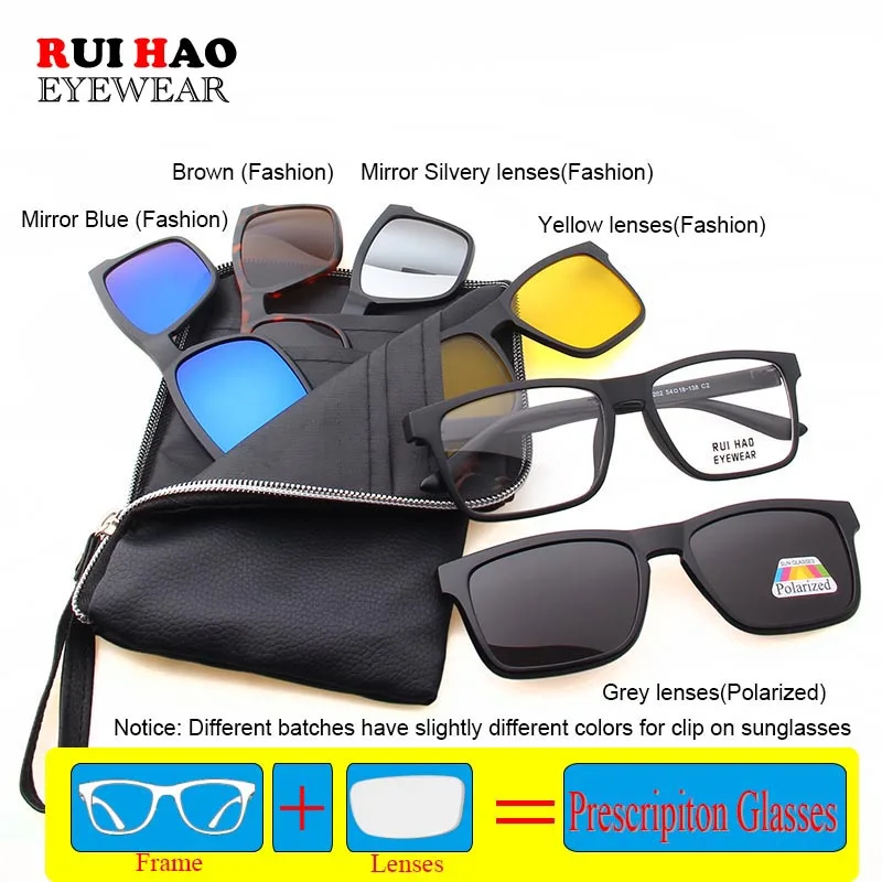 Rectangle Prescription Glasses Men Customize Recipe Eyeglasses Spectacles Frame Wiht 5 PCS Clip on Sunglasses TR2202