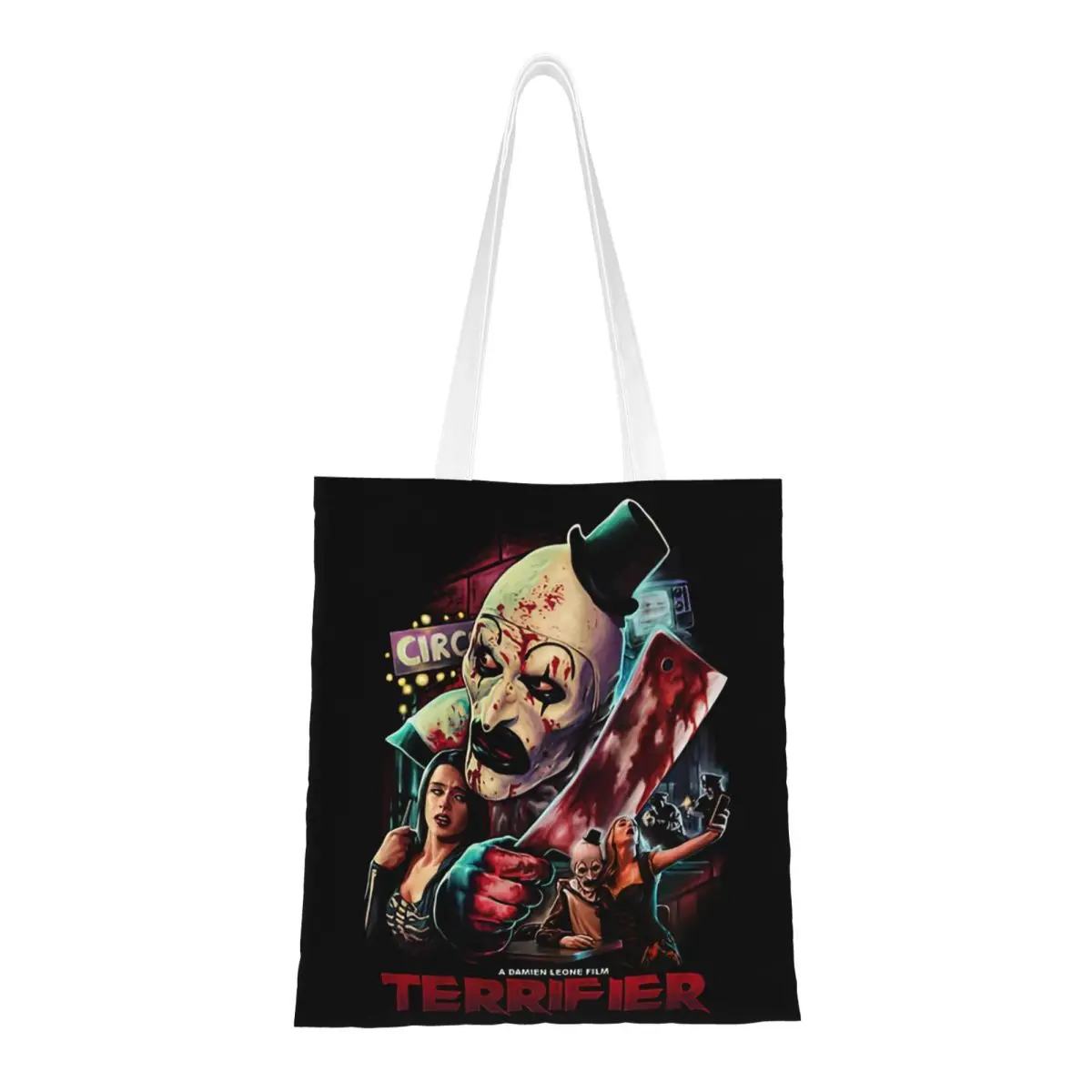 Custom Funny Printed Terrifiers Blood Shopping Tote Bag Reusable Canvas Shopper Shoulder Halloween Horror Movie Handbag