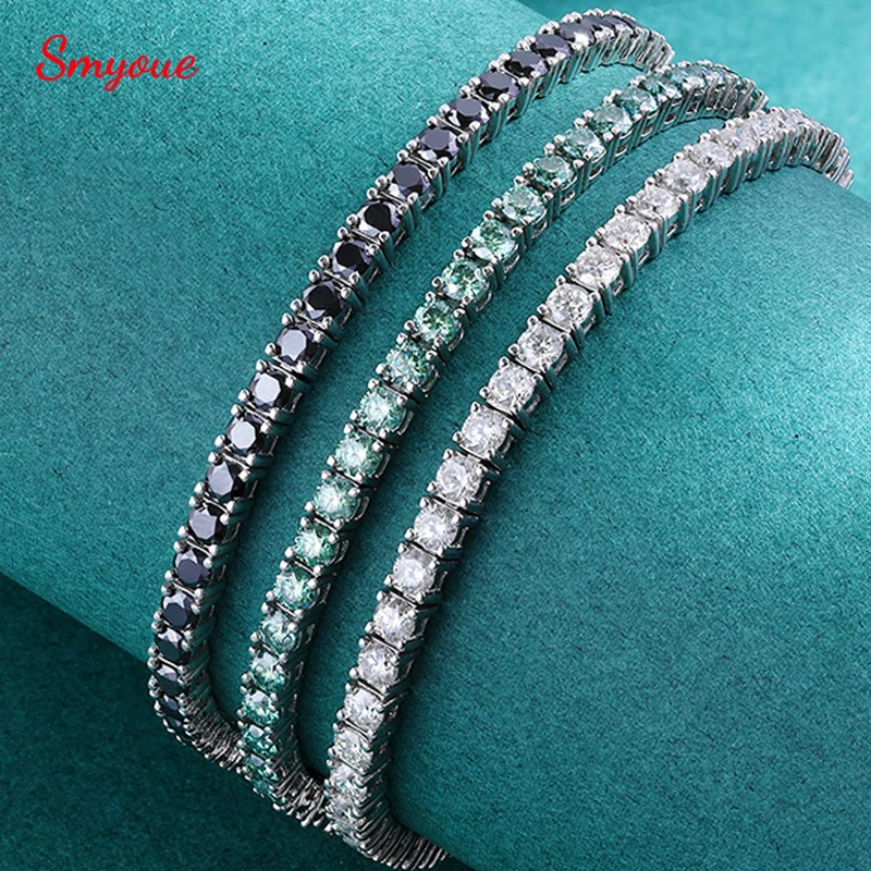 Smyoue 3/4/5mm Pass Diamond Test Moissanite Tennis Bracelets for Women Men Original 925 Sterling Silver Bangles with Certificate