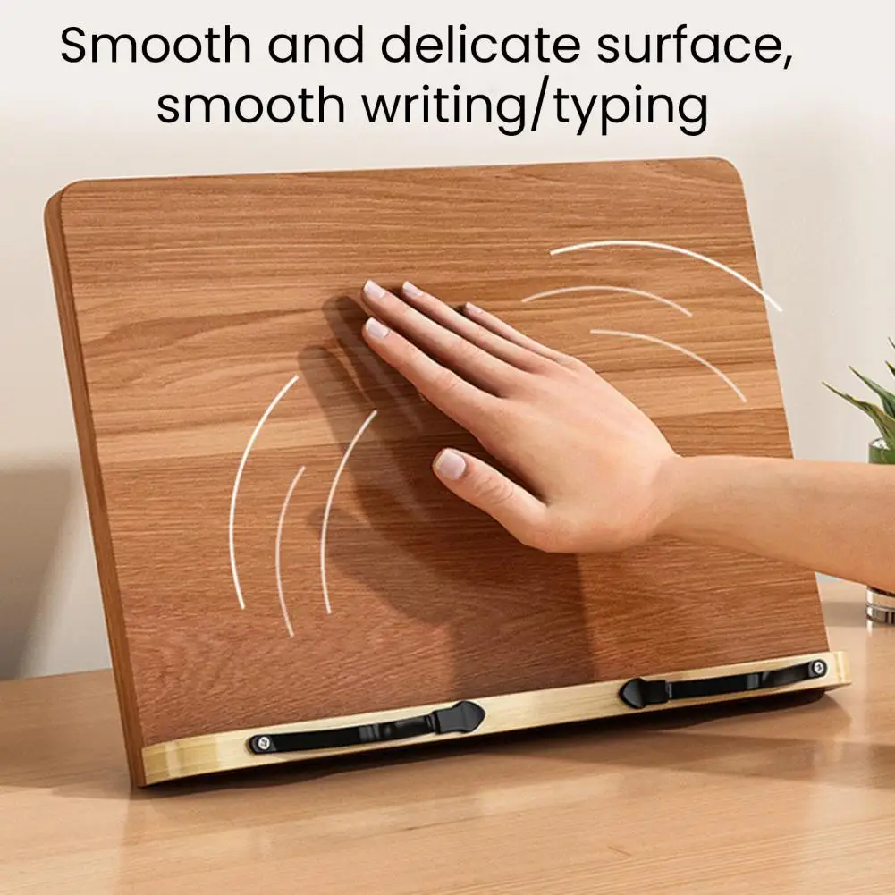 Wooden Desktop Book Holder 8 Levels Adjustable Reading Holder with Page Clip Music Score Cookbook Recipe Laptop Tablet Holder